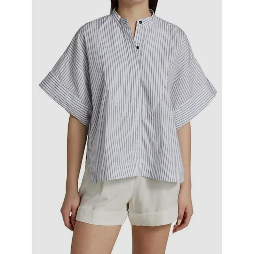 rag & bone \Oversized Striped Short Sleeve Button-Up Shirt Blue/White L